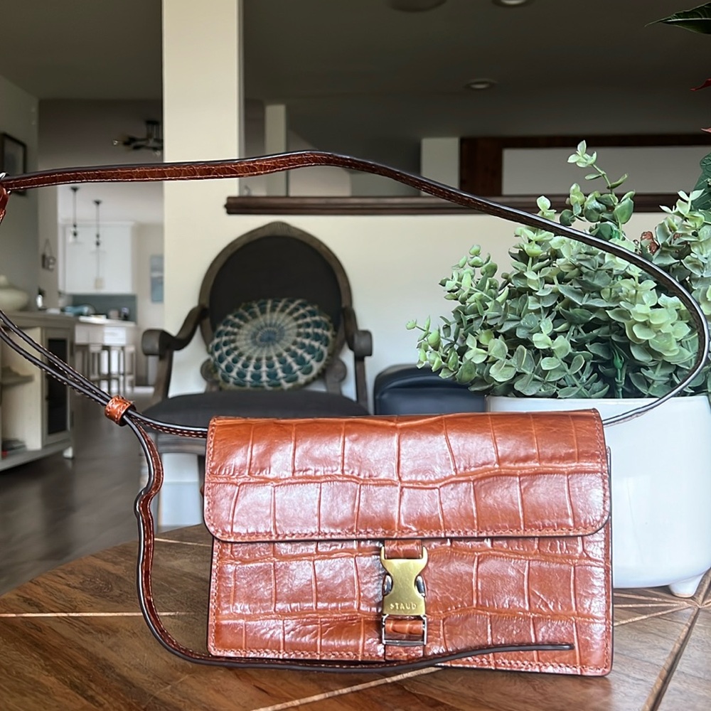 STAUD Croc-Embossed Leather Crossbody Bag - Brown - Picture 2 of 14